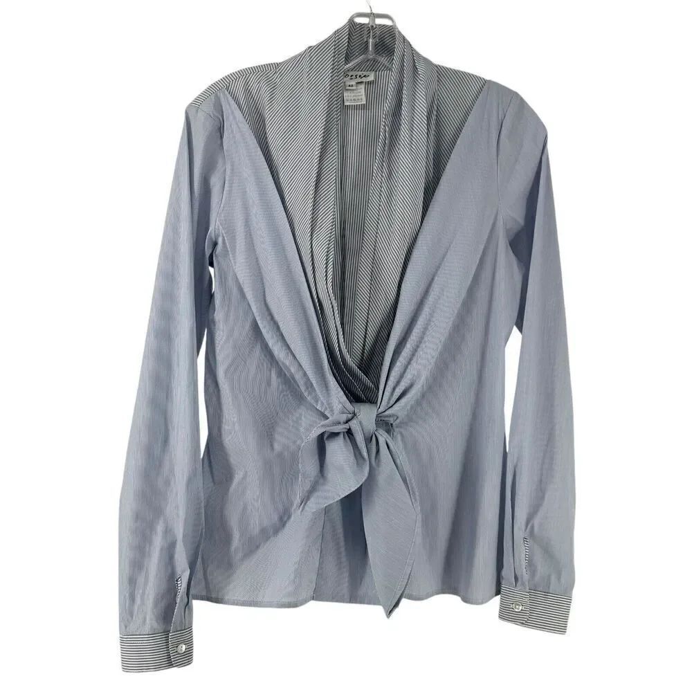 Gossip Italian Top Size 42 US Size 6 Blue Striped Long Sleeve Bow Front Striped
